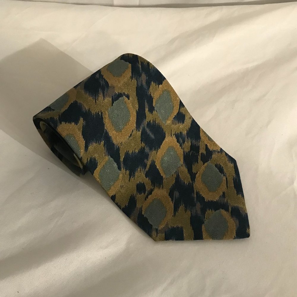 Giorgio Armani Taupe/Turquoise/Navy 100% Silk Tie